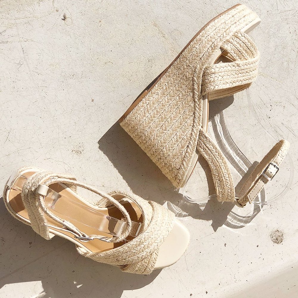 NEW Natural Jute Braid Straw Crisscross Strap Espadrille Platform Wedges Sandals - Picture 5 of 13